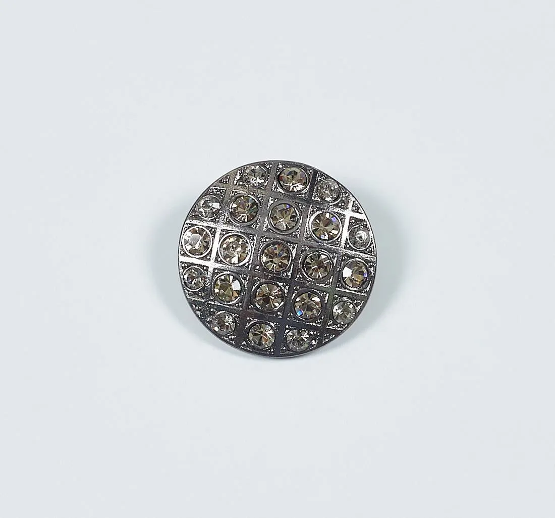 Пуговица металлическая круглая на ножке. Декор "Узел Соломона", стразы Swarovski, эмалевое покрытие. Цвет серебро/синий